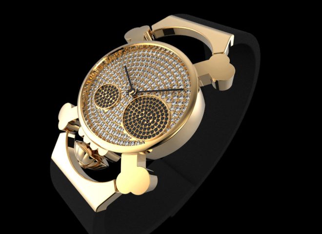 Gold And Diamonds Skull Watch